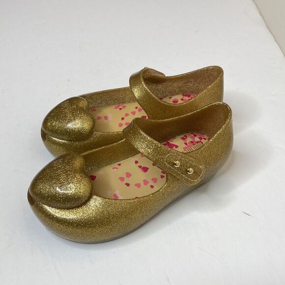 Mini Melissa Ultra Heart Me Sparkle Gold Glitter Sparkle Ballet Jelly S… - Picture 4 of 11